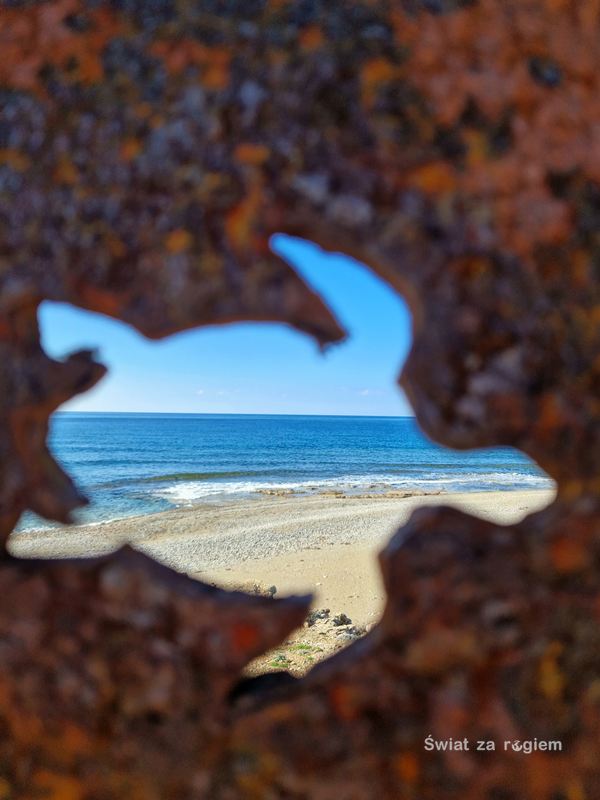 Wybrzeże Cypru spacer do plaży Lara Beach figura Żółwia na drogowskazie