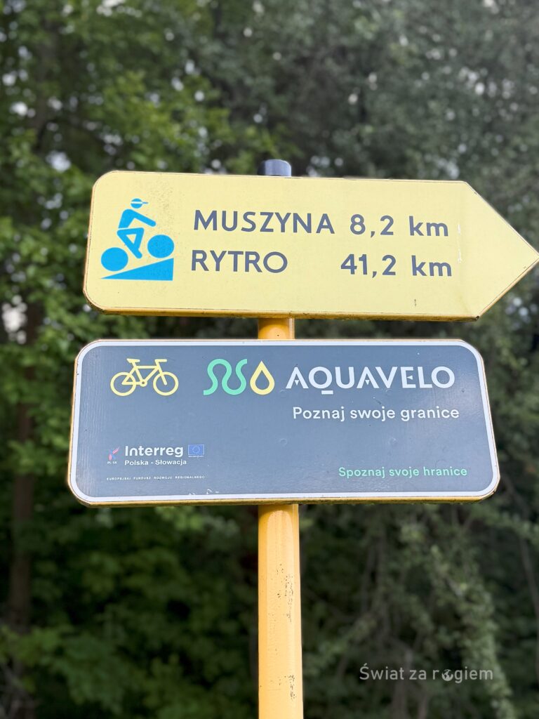 Tabliczki informacyjne oznakowanie trasy Aquavelo Muszyna-Rutro