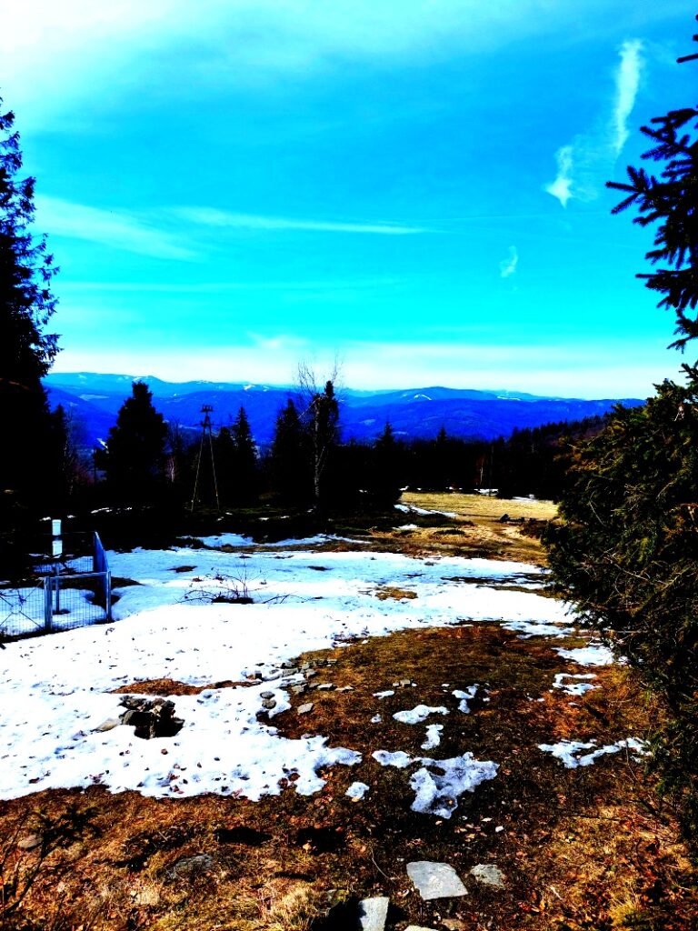 Resztki zimy na polanie Błatnia Beskid Śląski